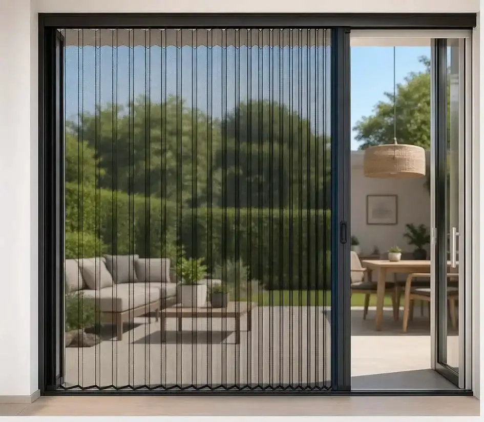 Moustiquaire accordéon sur mesure installée sur une porte-fenêtre